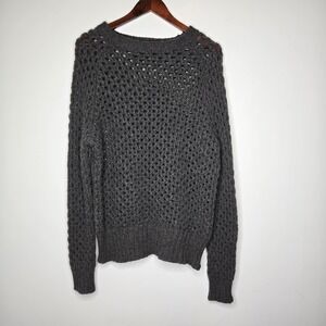 See by Chloé Open Knit Sweater Gray Virgin Wool Size 10 Boho Lagenlook Italian